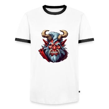 Krampus / Tradition / Culture / Winter Spirit - Men's Ringer Shirt - white/black - Front - AI Model Female 172 light (172cm) & AI Model Male 178 dark (178cm)
