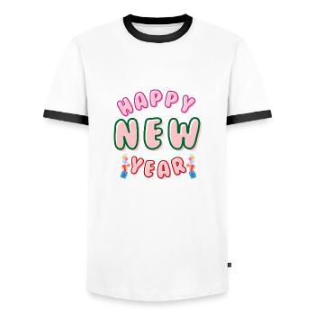 Happy New Year - Men's Ringer Shirt - white/black - Front - AI Model Female 172 light (172cm) & AI Model Male 178 dark (178cm)