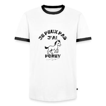 Ich kann nicht, ich habe Pony - Männer Kontrast-T-Shirt - Weiß/Schwarz - Vorne - AI Model Female 172 light (172cm) & AI Model Male 178 dark (178cm)