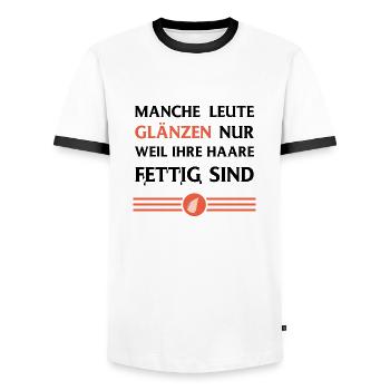 Design "Greasy Shine" - Männer Kontrast-T-Shirt - Weiß/Schwarz - Vorne - AI Model Female 172 light (172cm) & AI Model Male 178 dark (178cm)