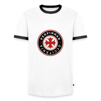 logo occitan perpignan - T-shirt contrasté Homme - blanc/noir - Devant - AI Model Female 172 light (172cm) & AI Model Male 178 dark (178cm)
