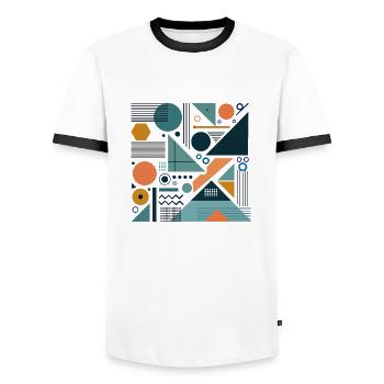 Geometric abstractions - Men's Ringer Shirt - white/black - Front - AI Model Female 172 light (172cm) & AI Model Male 178 dark (178cm)