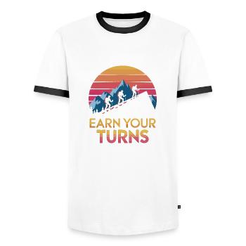 Earn Your Turns Ski Design - Men's Ringer Shirt - white/black - Front - AI Model Female 172 light (172cm) & AI Model Male 178 dark (178cm)