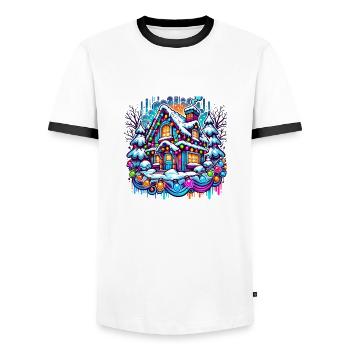 Winter Weihnachtshaus im Schnee - Männer Kontrast-T-Shirt - Weiß/Schwarz - Vorne - AI Model Female 172 light (172cm) & AI Model Male 178 dark (178cm)
