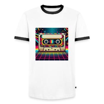 Retro cassette vibes - Men's Ringer Shirt - white/black - Front - AI Model Female 172 light (172cm) & AI Model Male 178 dark (178cm)