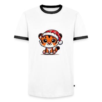 Tiger Christmas - Men's Ringer Shirt - white/black - Front - AI Model Female 172 light (172cm) & AI Model Male 178 dark (178cm)