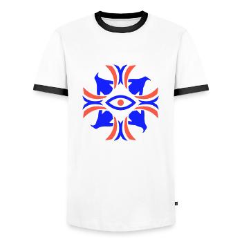 Penguins Abstract Eye Crest Emblem Banner Logo - Men's Ringer Shirt - white/black - Front - AI Model Female 172 light (172cm) & AI Model Male 178 dark (178cm)