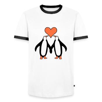 Zwei Pinguine Paar Pärchen Liebe 2 Verliebte Herz - Männer Kontrast-T-Shirt - Weiß/Schwarz - Vorne - AI Model Female 172 light (172cm) & AI Model Male 178 dark (178cm)
