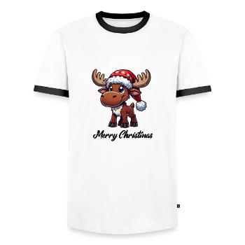 reh comic weihnachten elch - Männer Kontrast-T-Shirt - Weiß/Schwarz - Vorne - AI Model Female 172 light (172cm) & AI Model Male 178 dark (178cm)