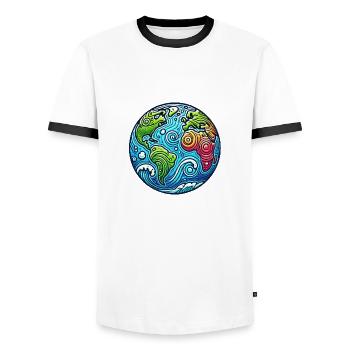 Earth Planet - Men's Ringer Shirt - white/black - Front - AI Model Female 172 light (172cm) & AI Model Male 178 dark (178cm)