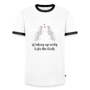 Early bird pixels - Men's Ringer Shirt - white/black - Front - AI Model Female 172 light (172cm) & AI Model Male 178 dark (178cm)