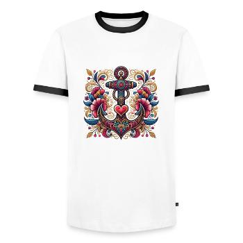 Ancre avec cœur - T-shirt contrasté Homme - blanc/noir - Devant - AI Model Female 172 light (172cm) & AI Model Male 178 dark (178cm)