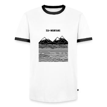 Berge und Meer | Line Art Design - Männer Kontrast-T-Shirt - Weiß/Schwarz - Vorne - AI Model Female 172 light (172cm) & AI Model Male 178 dark (178cm)