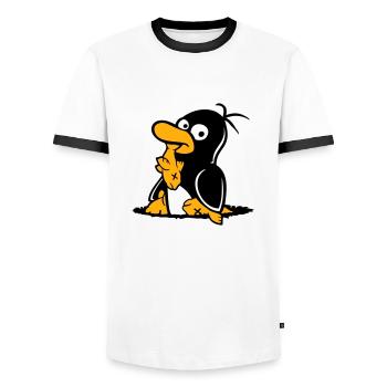 Penguin Eats Fish Caught Hole Bottom Hunger Cool - Men's Ringer Shirt - white/black - Front - AI Model Female 172 light (172cm) & AI Model Male 178 dark (178cm)