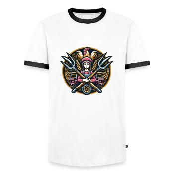 Mädchen vom Dorf Logo - Männer Kontrast-T-Shirt - Weiß/Schwarz - Vorne - AI Model Female 172 light (172cm) & AI Model Male 178 dark (178cm)