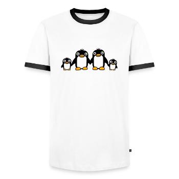 4 pingouins papa maman deux enfants bébé mains tenant - T-shirt contrasté Homme - blanc/noir - Devant - AI Model Female 172 light (172cm) & AI Model Male 178 dark (178cm)