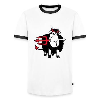 Mouton Diable Satan Enfer Mal Trident Cornes Cool - T-shirt contrasté Homme - blanc/noir - Devant - AI Model Female 172 light (172cm) & AI Model Male 178 dark (178cm)