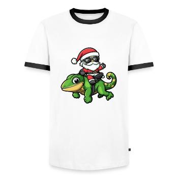 Caméléon Père Noël dessin animé - T-shirt contrasté Homme - blanc/noir - Devant - AI Model Female 172 light (172cm) & AI Model Male 178 dark (178cm)