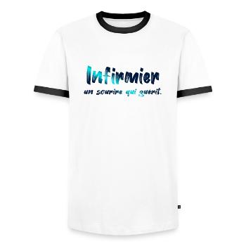 KRANKENSCHWESTER KRANKENSCHWESTER DOKTOR HUMOR DRÖLES F - Männer Kontrast-T-Shirt - Weiß/Schwarz - Vorne - AI Model Female 172 light (172cm) & AI Model Male 178 dark (178cm)