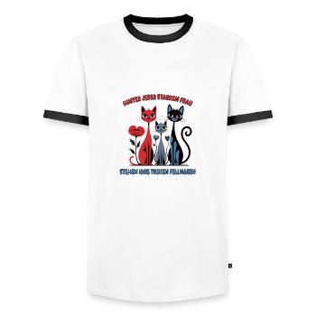 Hinter Jeden Starken Frau stehen ihre Fellnasen - Männer Kontrast-T-Shirt - Weiß/Schwarz - Vorne - AI Model Female 172 light (172cm) & AI Model Male 178 dark (178cm)