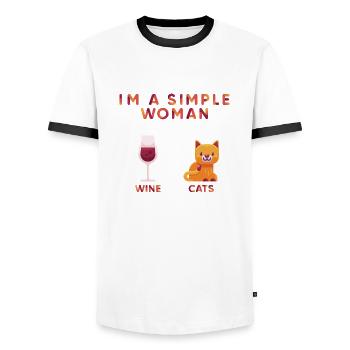 Im a simple Woman, Cats Wine, Cat - Men's Ringer Shirt - white/black - Front - AI Model Female 172 light (172cm) & AI Model Male 178 dark (178cm)