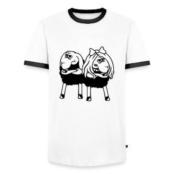 2 sheep couple tired angry upset offended - Men's Ringer Shirt - white/black - Front - AI Model Female 172 light (172cm) & AI Model Male 178 dark (178cm)