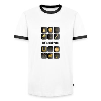 lets celebrate - New Year's Eve New Year's Eve celebration - Men's Ringer Shirt - white/black - Front - AI Model Female 172 light (172cm) & AI Model Male 178 dark (178cm)