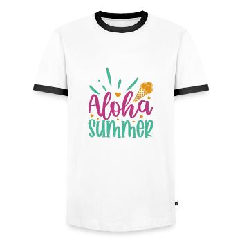 Aloha Sommer - Männer Kontrast-T-Shirt - Weiß/Schwarz - Vorne - AI Model Female 172 light (172cm) & AI Model Male 178 dark (178cm)
