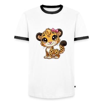 Guépard filles - T-shirt contrasté Homme - blanc/noir - Devant - AI Model Female 172 light (172cm) & AI Model Male 178 dark (178cm)