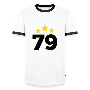 79 Jahre Stern - Geschenk zum 79. Jubiläum - Männer Kontrast-T-Shirt - Weiß/Schwarz - Vorne - AI Model Female 172 light (172cm) & AI Model Male 178 dark (178cm)