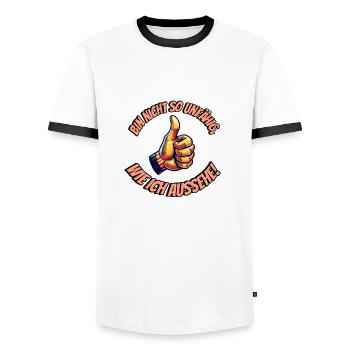 Bin nicht so unfähig, wie ich aussehe! - Männer Kontrast-T-Shirt - Weiß/Schwarz - Vorne - AI Model Female 172 light (172cm) & AI Model Male 178 dark (178cm)