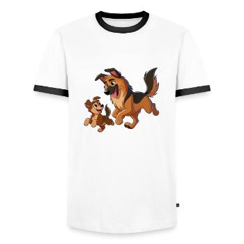 Deutscher Schäferhund Mutter mit Kind beim Herumtollen - Männer Kontrast-T-Shirt - Weiß/Schwarz - Vorne - AI Model Female 172 light (172cm) & AI Model Male 178 dark (178cm)