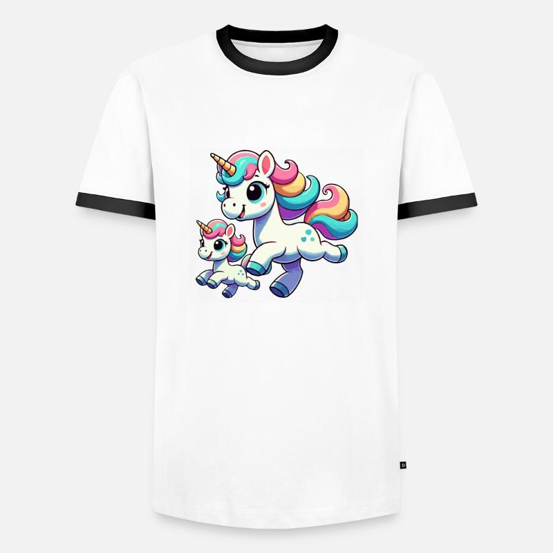 Einhorn-Mutter mit Kind - Männer Kontrast-T-Shirt - Weiß/Schwarz