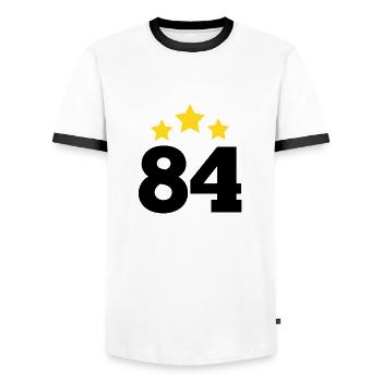 84 Years Star - 84th Anniversary Gift - Men's Ringer Shirt - white/black - Front - AI Model Female 172 light (172cm) & AI Model Male 178 dark (178cm)