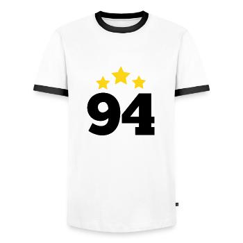 94 Years Star - 94th Anniversary Gift - Men's Ringer Shirt - white/black - Front - AI Model Female 172 light (172cm) & AI Model Male 178 dark (178cm)