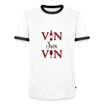 VIN SUR VIN ! - Jeux de Mots - Francois Ville - T-shirt contrasté Homme - blanc/noir - Devant - AI Model Female 172 light (172cm) & AI Model Male 178 dark (178cm)
