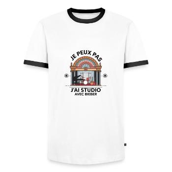 je peux pas j'ai studio avec Bieber - T-shirt contrasté Homme - blanc/noir - Devant - AI Model Female 172 light (172cm) & AI Model Male 178 dark (178cm)