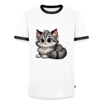Norwegische Waldkatze Baby - Männer Kontrast-T-Shirt - Weiß/Schwarz - Vorne - AI Model Female 172 light (172cm) & AI Model Male 178 dark (178cm)