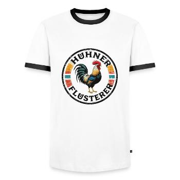 Hühnerflüsterer - chicken whisperer 090435 - Men's Ringer Shirt - white/black - Front - AI Model Female 172 light (172cm) & AI Model Male 178 dark (178cm)