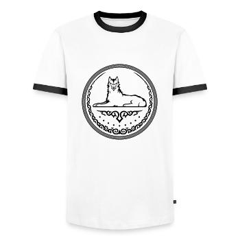 Ichkerian Wolf - Men's Ringer Shirt - white/black - Front - AI Model Female 172 light (172cm) & AI Model Male 178 dark (178cm)