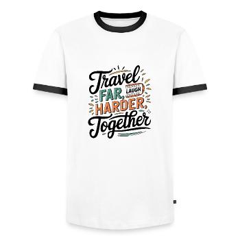 Travel Together adevnture citation de voyage texte Art - T-shirt contrasté Homme - blanc/noir - Devant - AI Model Female 172 light (172cm) & AI Model Male 178 dark (178cm)
