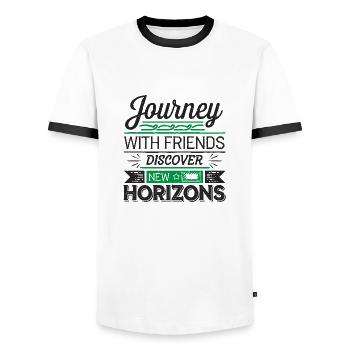 Journey with Friends adevnture texte de la citation de voyage - T-shirt contrasté Homme - blanc/noir - Devant - AI Model Female 172 light (172cm) & AI Model Male 178 dark (178cm)