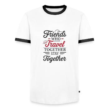 Friends Together adevnture travel quote text art - Men's Ringer Shirt - white/black - Front - AI Model Female 172 light (172cm) & AI Model Male 178 dark (178cm)