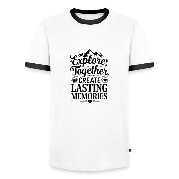 Explorez ensemble adevnture citation de voyage art texte - T-shirt contrasté Homme - blanc/noir - Devant - AI Model Female 172 light (172cm) & AI Model Male 178 dark (178cm)