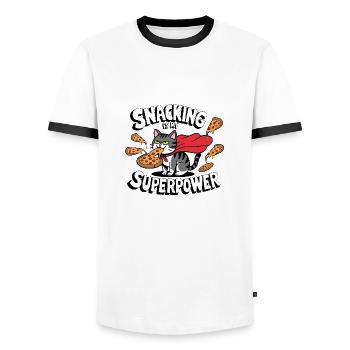 Le grignotage est mon superpouvoir - T-shirt contrasté Homme - blanc/noir - Devant - AI Model Female 172 light (172cm) & AI Model Male 178 dark (178cm)