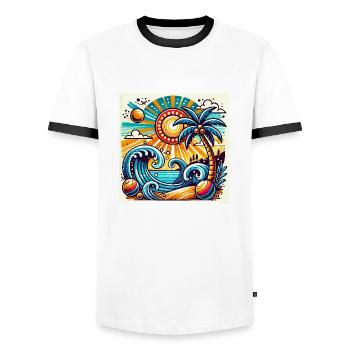 Tropical sunset - Men's Ringer Shirt - white/black - Front - AI Model Female 172 light (172cm) & AI Model Male 178 dark (178cm)