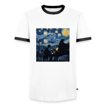 Klavier Piano Pianist Van Gogh - Men's Ringer Shirt - white/black - Front - AI Model Female 172 light (172cm) & AI Model Male 178 dark (178cm)