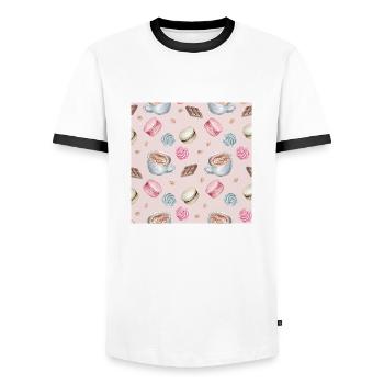 Motifs pour le café et les sucreries Café et sucré - T-shirt contrasté Homme - blanc/noir - Devant - AI Model Female 172 light (172cm) & AI Model Male 178 dark (178cm)
