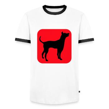 Dog Silhouette Symbol Button Logo Square Cool - Men's Ringer Shirt - white/black - Front - AI Model Female 172 light (172cm) & AI Model Male 178 dark (178cm)