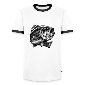 Bass Fishing - Men's Ringer Shirt - white/black - Front - AI Model Female 172 light (172cm) & AI Model Male 178 dark (178cm)